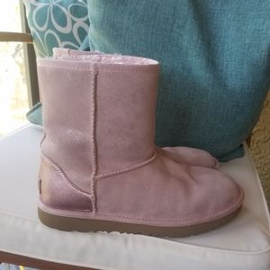 UGG classic short pink shimmer metallic sheepskin fur leather boots
